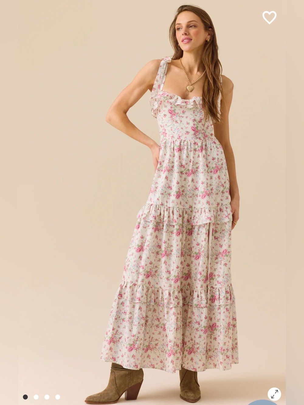 Altar'd State White Maxi Dress with Pink Floral Print
